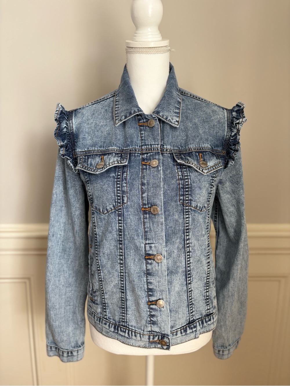 DRIFTWOOD Ruffle Trim Denim Jacket